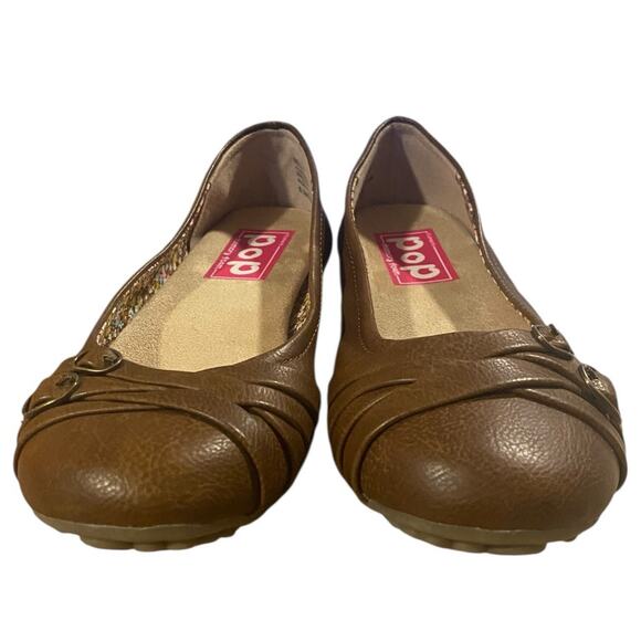 Pop Nelly Womens Ballet Flats 6.5 Brown Faux Leather Closed Toe Slip On Shoes - Picture 8 of 9